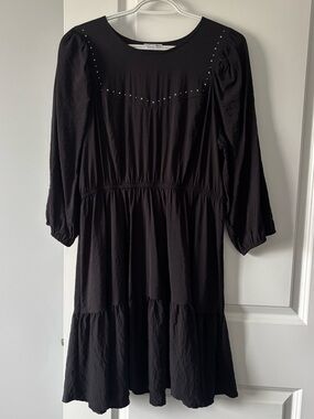 Reitmans Black Tiered Long Sleeve Dress with Stud Detail